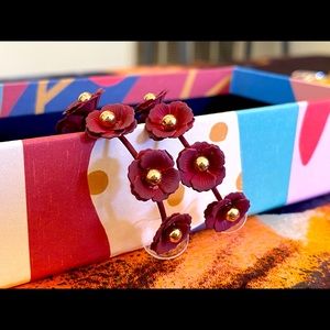 Francescas Burgundy Gold Flower Earrings